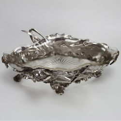 WMF Art Nouveau Silver Plated Flower Dish with Original Glass Liner