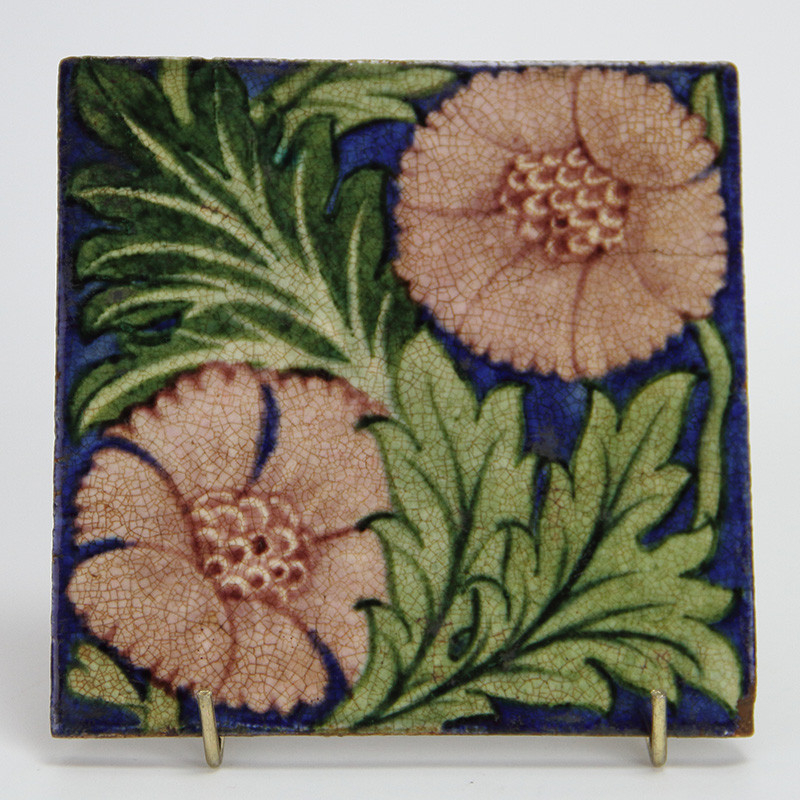 Willian De Morgan Tile with Two Pink Flower Heads