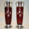 Pair of Osiris Pewter & Etched Red Glass Vases. Circa 1900