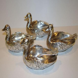 Four Silver Plated WMF Duck Salt Cellars. Circa 1900