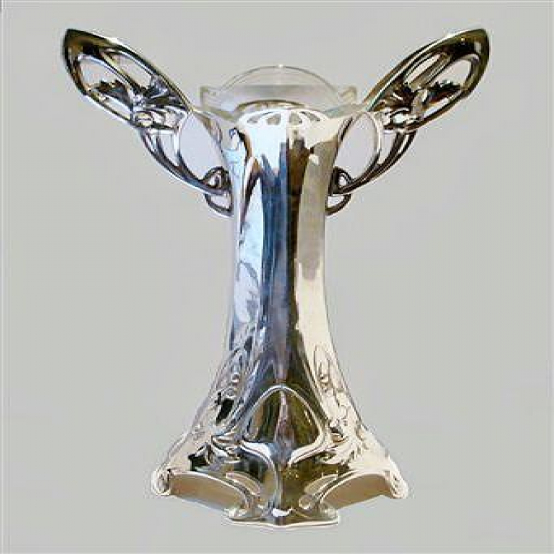 Silver Plated Art Nouveau Vase with Original Glass Liner