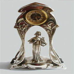 Silver Plated Art Nouveau Clock. Circa 1900