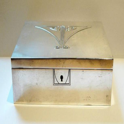 Silver Plated Silk Lined WMF Jewel Casket with Key. Circa 1900