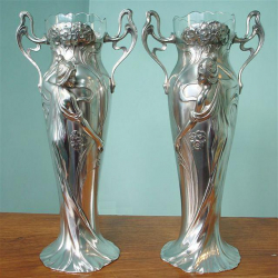 Pair of Silver Plated WMF Flower Vases Embossed with...