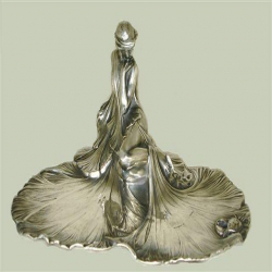 Silver Plated WMF Visiting Card Tray with an Art Nouveau Maiden