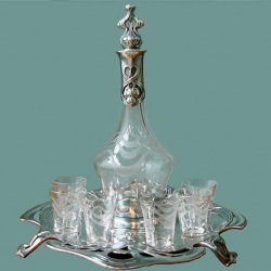 Silver Plated WMF Liquer Service with Original Cut Crystal Glasses