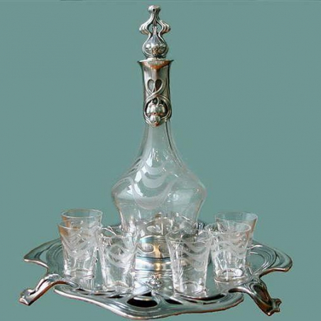 Silver Plated WMF Liquer Service with Original Cut Crystal Glasses