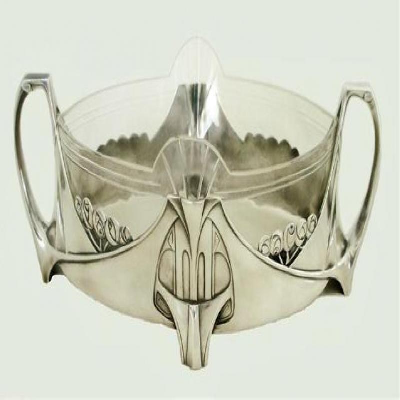 Silver Plated WMF Flower Dish with Original Crystal Glass Liner. Circa 1900