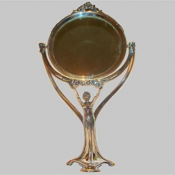 Silver Plated WMF Toilet Mirror with Original Bevelled Plate