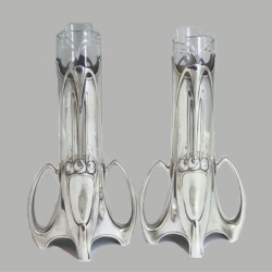 Pair of WMF Silver Plated Vases with Clear Crystal Glass...