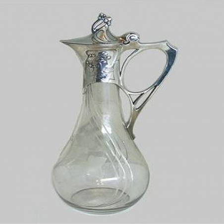 Silver Plated WMF Claret Jug with Engraved Crystal Glass. Circa 1905