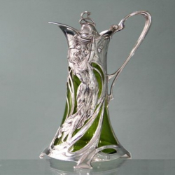 Silver Plated WMF Claret Jug with Original Green Glass Liner