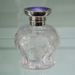 Henry Matthews Silver, Cut Glass and Guilloche Enamel Scent Bottle
