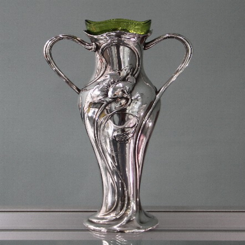 WMF Silver Plated Vase with Original Cut Crystal Glass Liner
