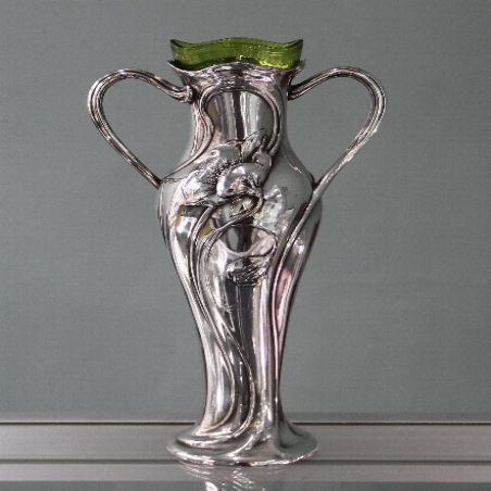 WMF Silver Plated Vase with Original Cut Crystal Glass Liner