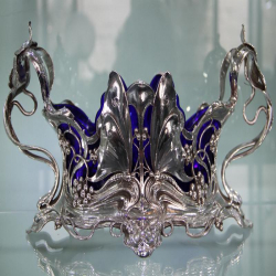 WMF Silver Plated Flower Dish with Original Crystal Blue...