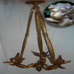 Antique Bronze Pendant Light with Three Cherubs. Circa 1900
