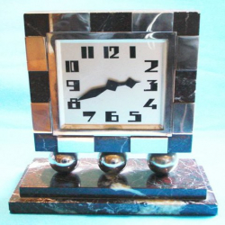 Art Deco Chrome & Marble Clock with Eight Day Movement