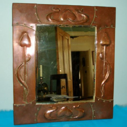 Arts & Crafts/Nouveau Wall Mirror Copper with Original Plate. Circa 1900