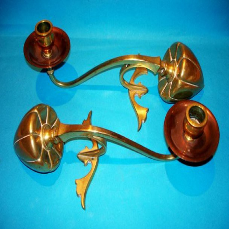 Pair of Copper & Brass candlesticks by W. A. S. Benson