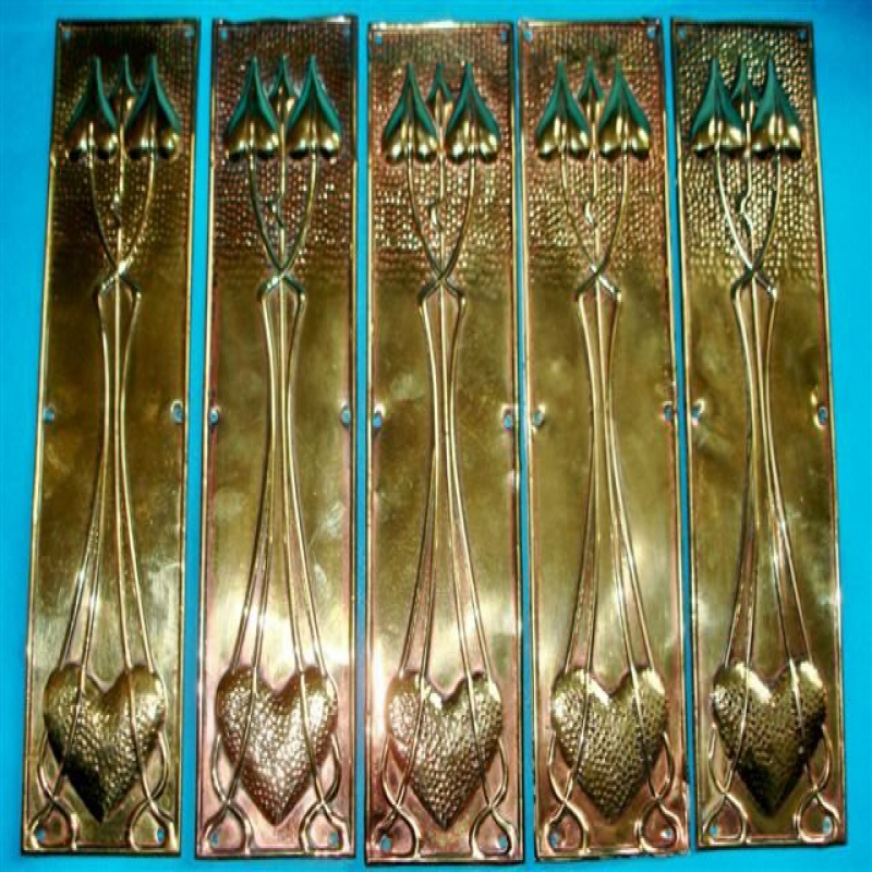 Set of Five Brass Arts & Crafts Door Plates. Circa 1900