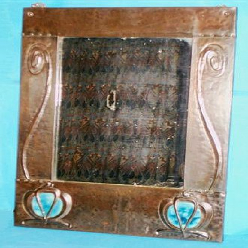 Arts & Crafts/Nouveau Copper & Enamel Wall Mirror with Original Mirror