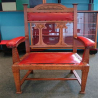 Oak Arts & Crafts Hall Chair. Original Red Leatherette Cover. Circa 1900