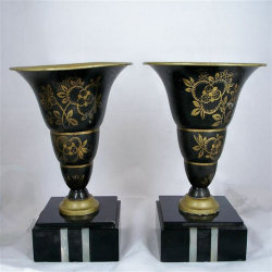 Pair of Art Deco Marble & Onyx Uplighter Table Lamps. Circa 1930