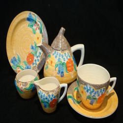 Clarice Cliff Canterbury Bells Tea Set For One. Circa 1930