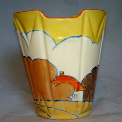 Clarice Cliff Fantasque Bizzarre Vase Orange Roof Geometric Vase. Circa 1930
