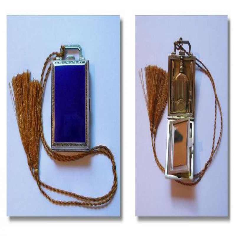Art Deco Silver & Blue Enamel Continental Compact & Perfume Holder. Circa 1925