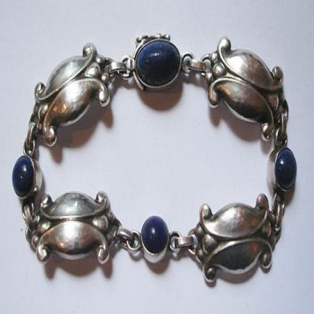Georg Jensen Silver & Lapis Lazuli Bracelet in Moonlight Blossom Design
