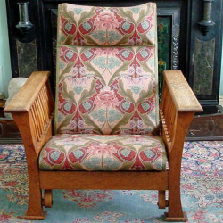 Arts & Crafts Golden Oak Recliner Chair Upholstered in Liberty Burnham Print