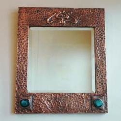 Arts & Crafts Copper Mirror inset with Ruskin Roundels....