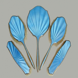 Adie Brothers Silver & Blue Guilloche Enamel Five Piece...