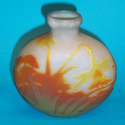 Antique Galle Vase with Daffodils and Landscape. Circa 1900