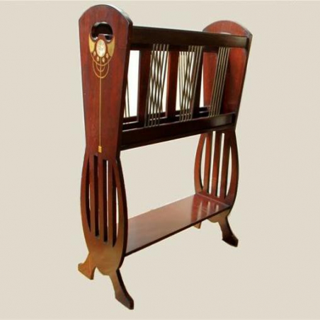 Art Nouveau Mahogany Magazine Rack with Fruitwood & Mother of Pearl Inlay. Circa 1900