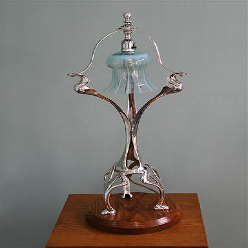 Arts & Crafts Silver Plated Brass Table Lamp. Circa 1900