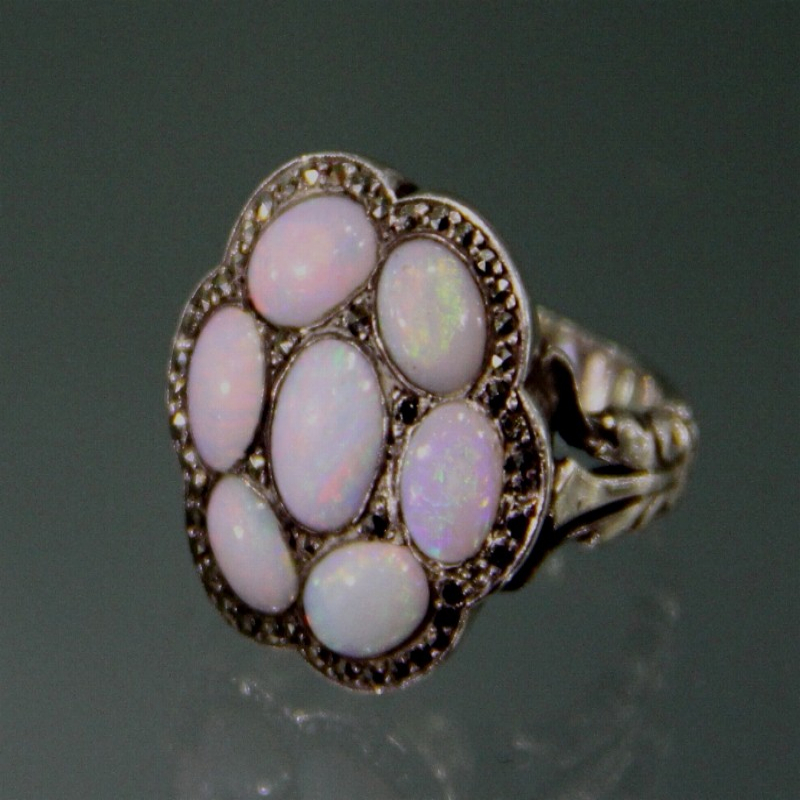 Silver, Opal & Marcasite Ring. Marked 925. Circa 1920