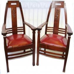 Peter Behrens Pair of Jugendstil Mahogany Armchairs with Leather Seats. Circa 1910