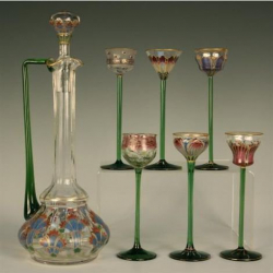Theresienthal Art Nouveau Decanter & Six Glasses. Circa 1900