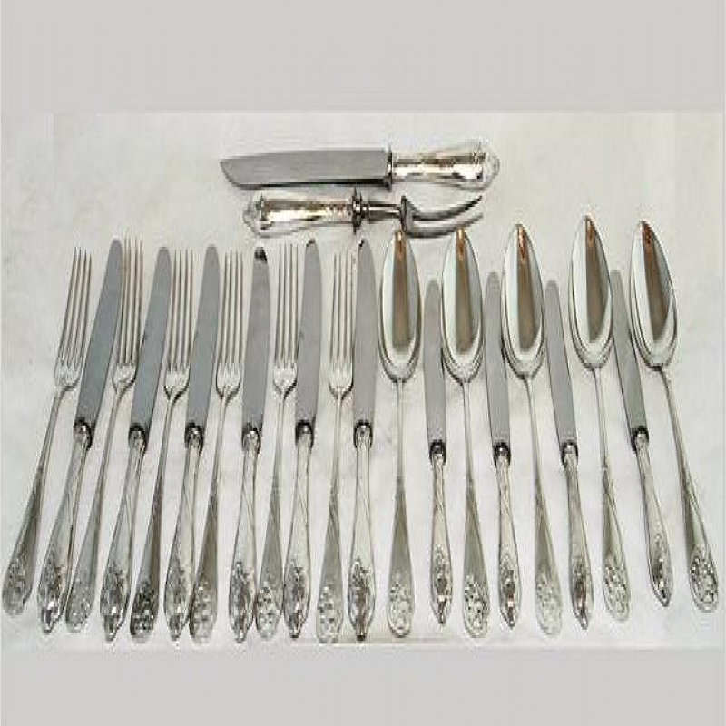 Silver Plated Flatware by WMF with Ivy Leaf Design. Circa 1900.