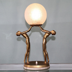Art Deco Bronzed Spelter Double Dancer Lamp. Circa 1925