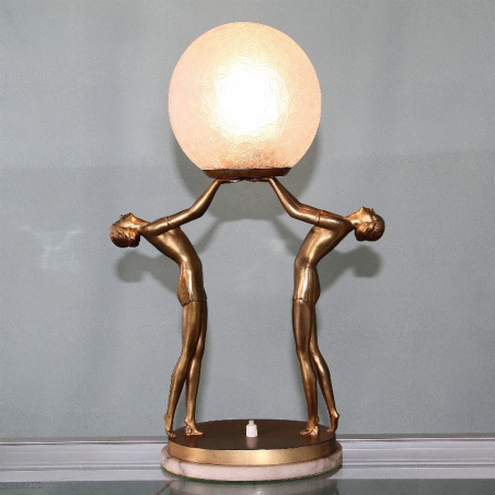 Art Deco Bronzed Spelter Double Dancer Lamp. Circa 1925