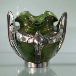 Loetz Iridescent Glass Vase with Van Hauten Pewter Mount....