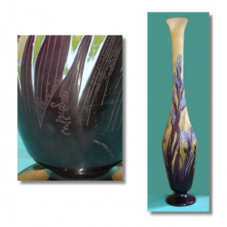 Galle Large Glass Cameo Vase Overlaid with Irises. Circa...