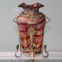 Loetz Iridescent Glass Vase with Gilt Metal Mount. Circa...