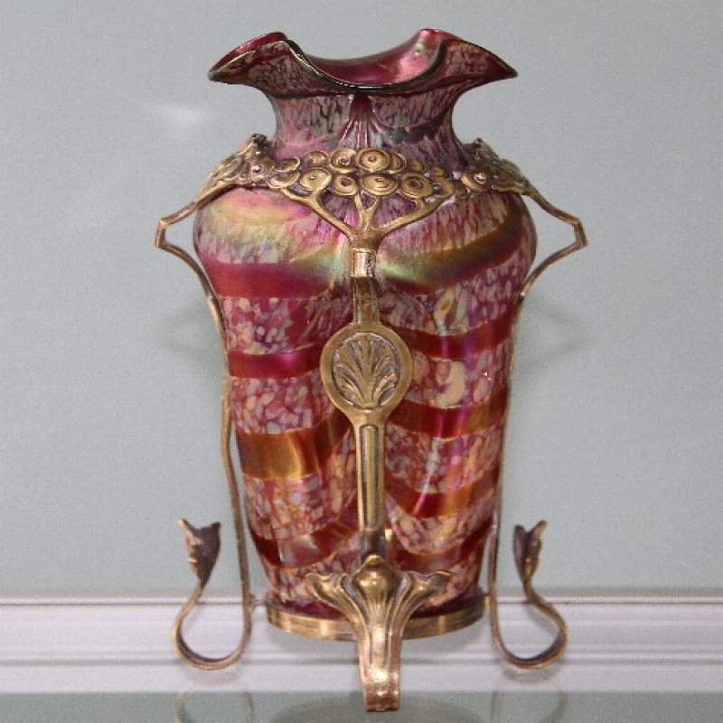 Loetz Iridescent Glass Vase With Gilt Metal Mount C 1900