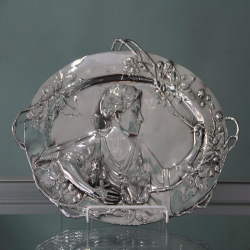 Silver Plated WMF Visiting Card Tray with Profile of Art Nouveau Maiden