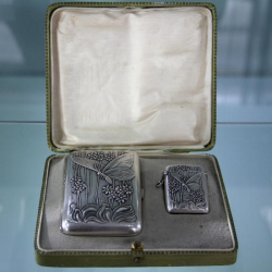 Silver Art Nouveau Cigarette Case and Vesta. Circa 1900